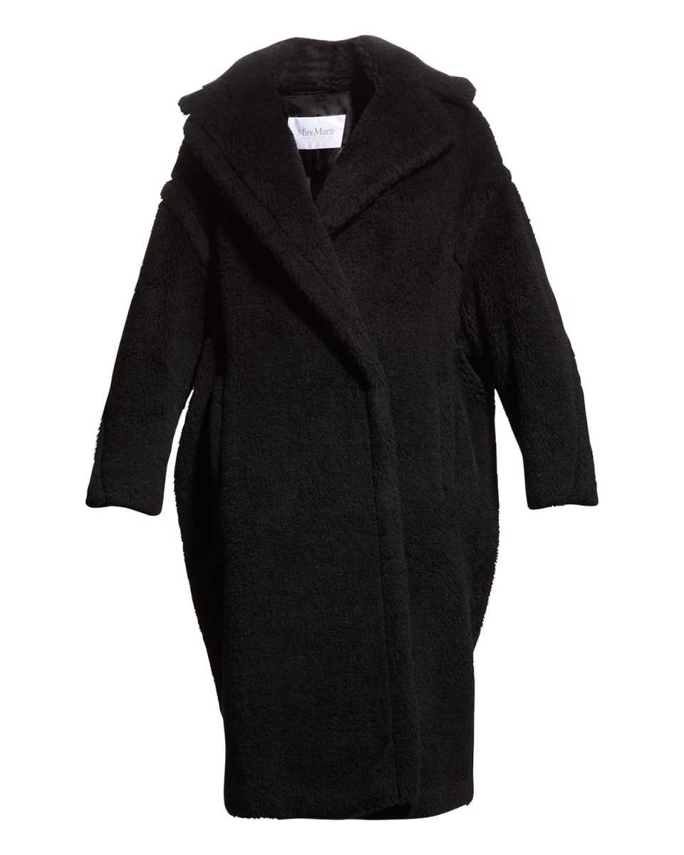 Alpaca-Silk Teddy Knit Coat, Black